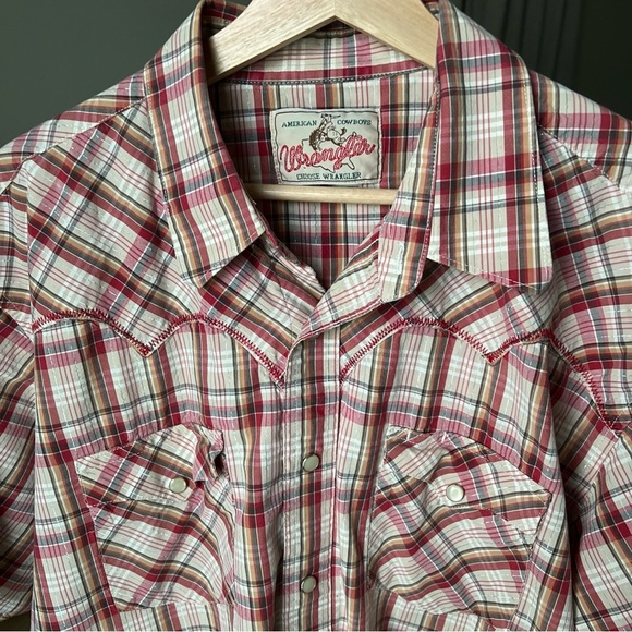 Wrangler Men’s S/S Snap Closure Red/white/orange/silver Plaid Shirt Size XL - Picture 4 of 15